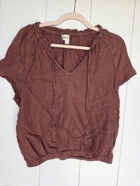 Cloth & Stone 100% Linen V-Neck Cap Sleeves Blouse Size M